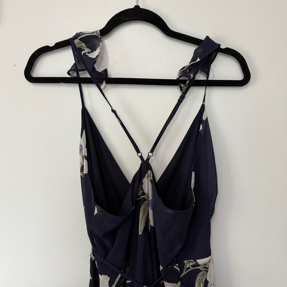 Lulus Navy Blue & Cream Floral Print Wrap Maxi Dress Medium - Picture 6 of 11